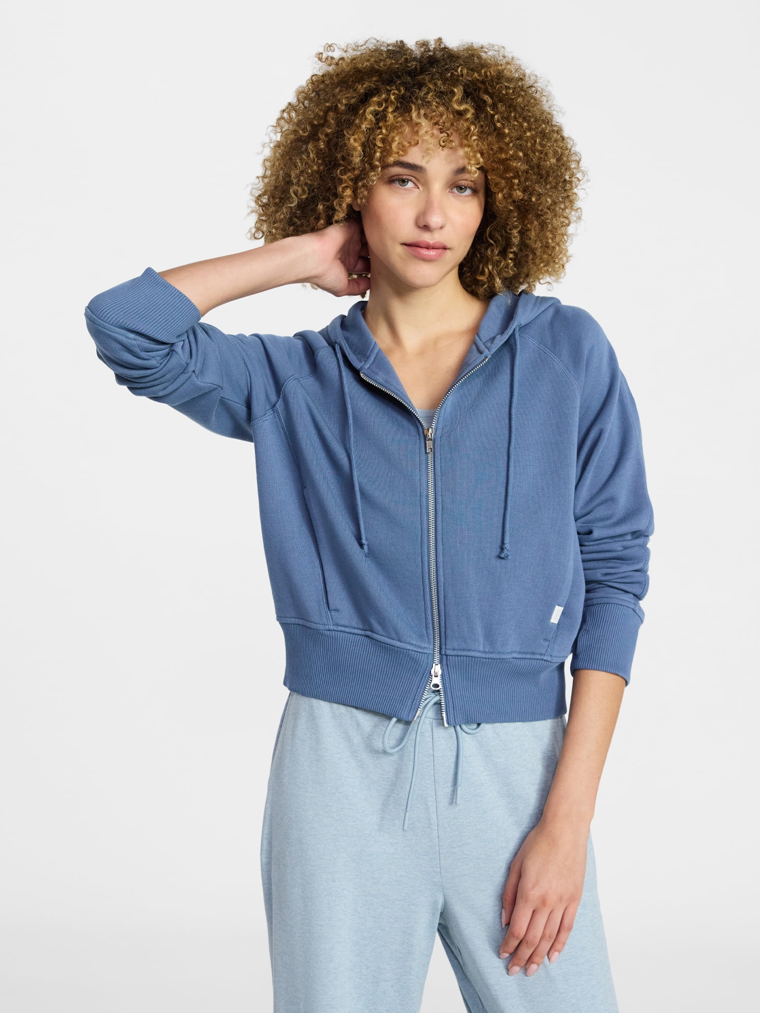 Athletic Works Women's Mineral Wash French Terry Cropped Zip Hoodie, Size XS-XXXL