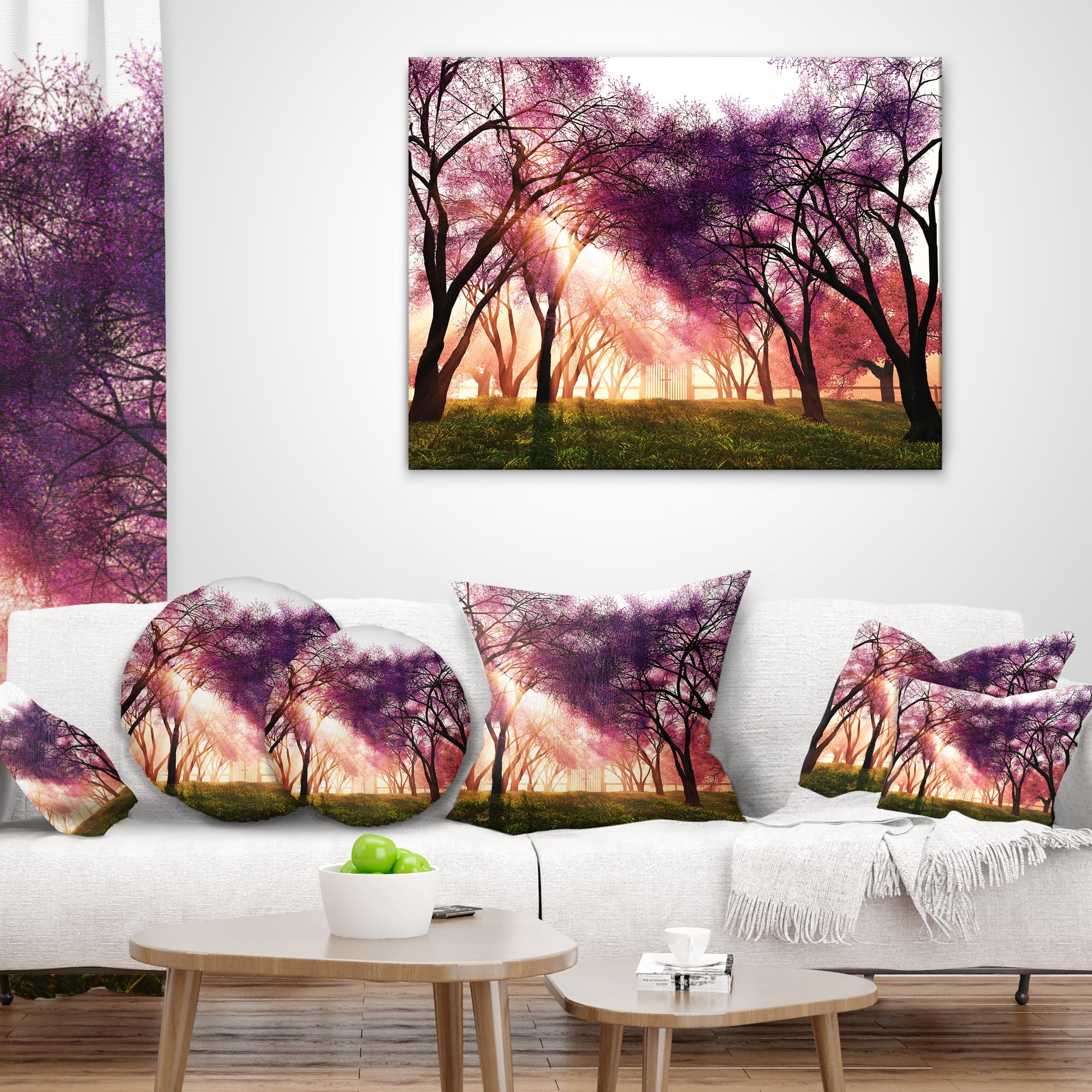 Designart Cherry Blossoms Japan Garden - Landscape Printed Throw Pillow - 18x18