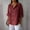 Wine, variant on LADIGASU Women'sSolid Color V-neck Quarter 3/4 Sleeve Loose Cotton And Linen Button Up