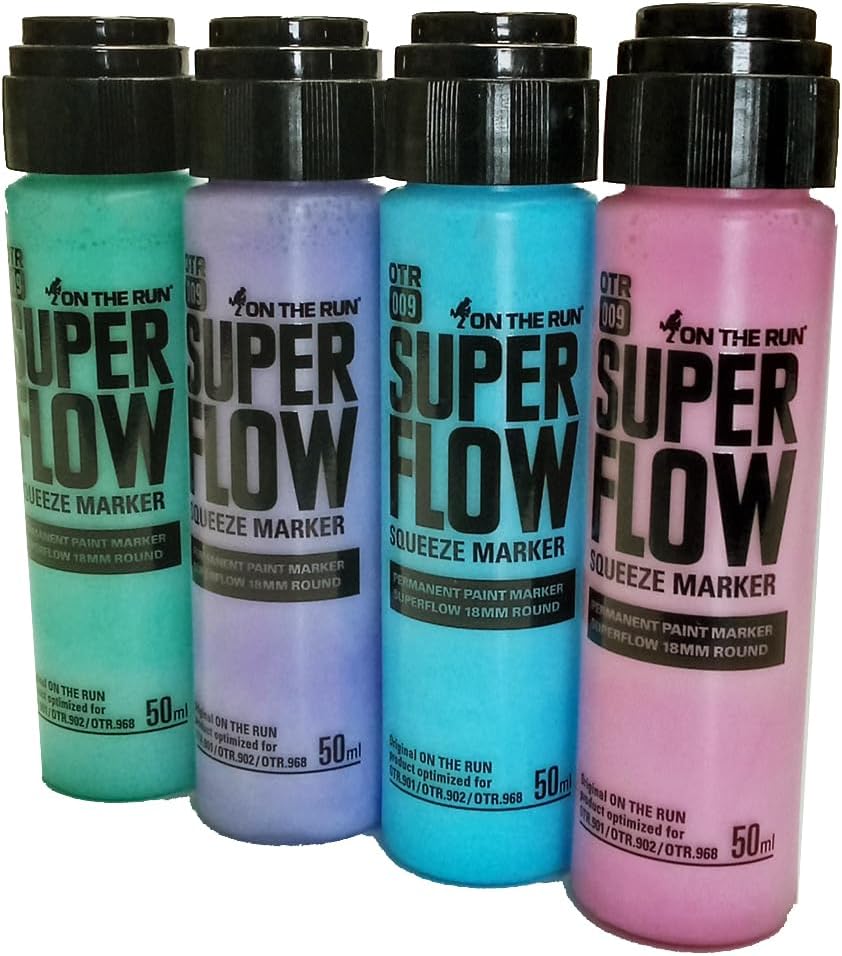 On The Run OTR.009 Superflow Alcohol Paint Markers, 50mL, 18mm Nib, Pastel Set of 4