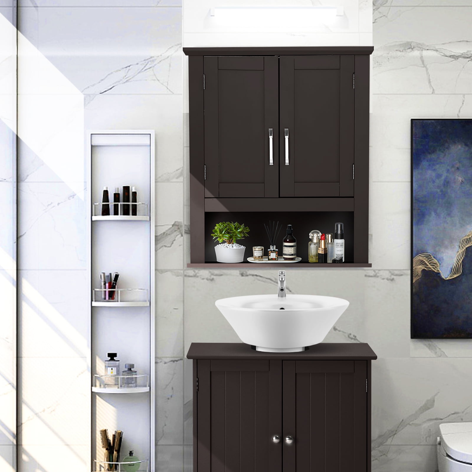 VINGLI Medicine Cabinet Espresso Bathroom Kitchen Office Wall Storage Cabinet Collection Floating Cabinet Organizer with 2-Doors 21" W X 8.5" D X 25.2" H