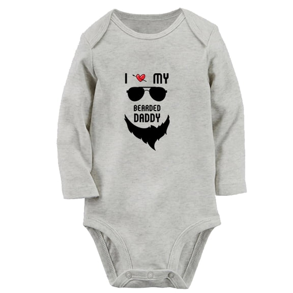 I Love My Bearded Daddy Funny Rompers, Newborn Baby Unisex Bodysuits, Infant Jumpsuits, Toddler 0-12 Months Kids Long Sleeves Oufits (Gray, 0-6 Months)