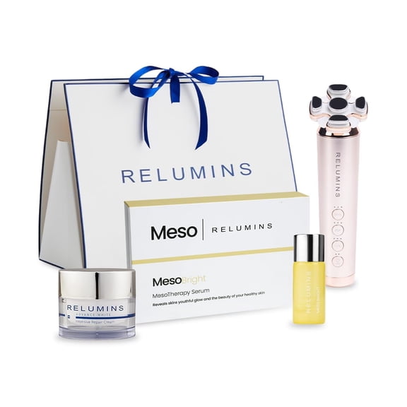 Relumins Meso Bright Radiance Set – Skincare Bundle with Meso Bright Serum Radiantwave Device and Intensive Repair Cream – Massage Tool for Smooth Skin – Daily Beauty Routine and Holiday Gift for Her