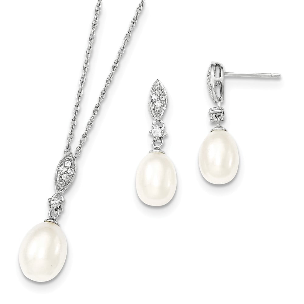 Genuine Cultured 8-9mm Freshwater Pearl Necklace and Earring set S925 Silver