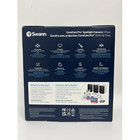 Swann - CoreCam Pro 3 pk of Indoor/Outdoor Wire-Free 2K 32GB Micro SD Card & Secure Cloud Storage Security Camera with Spotlight