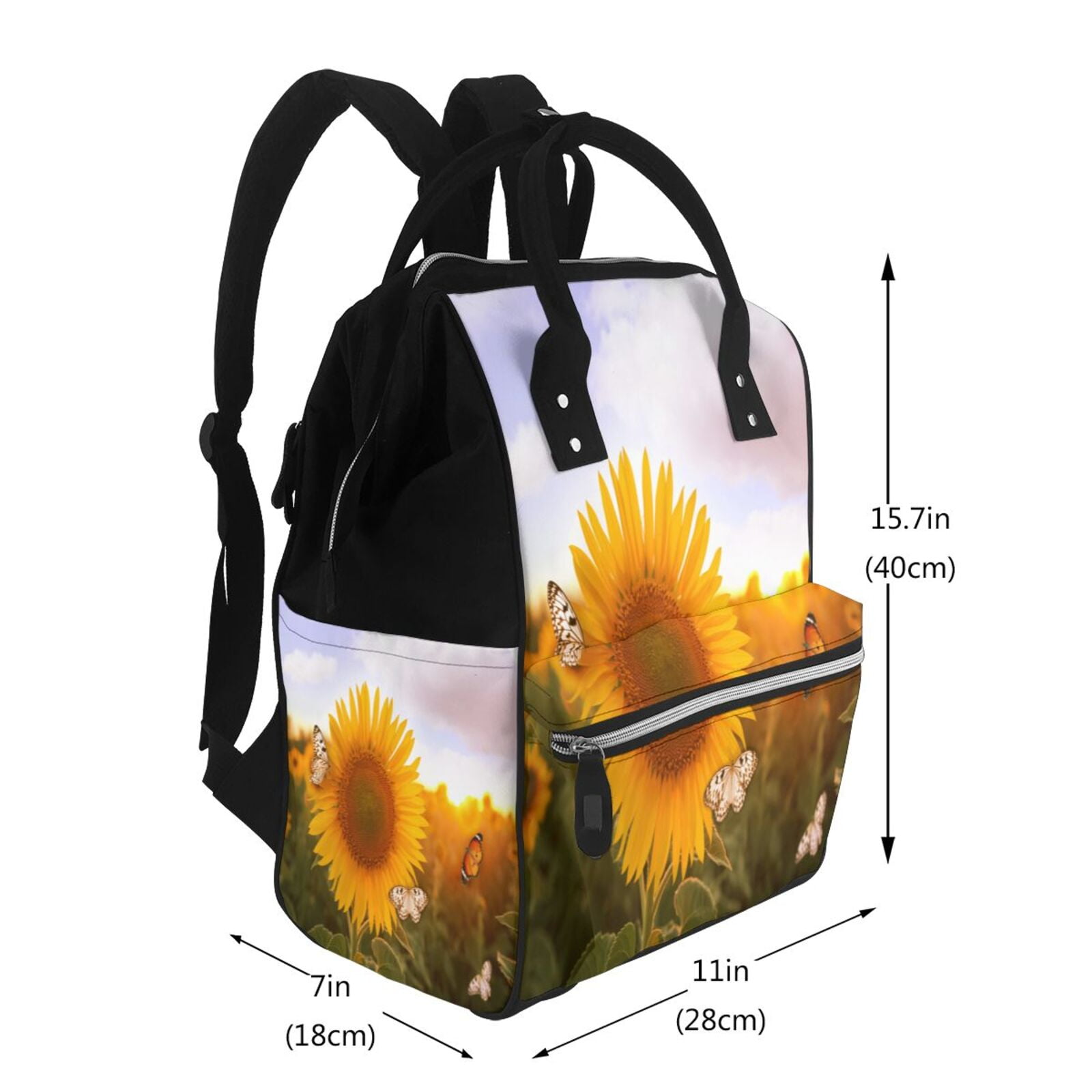Fuzoiu butterflies flying near sunflower in field Print Diaper Bag Backpack,Baby Essentials Travel Tote,Multi function Waterproof Diaper Bag, Travel Essentials Baby Bag - Unisex