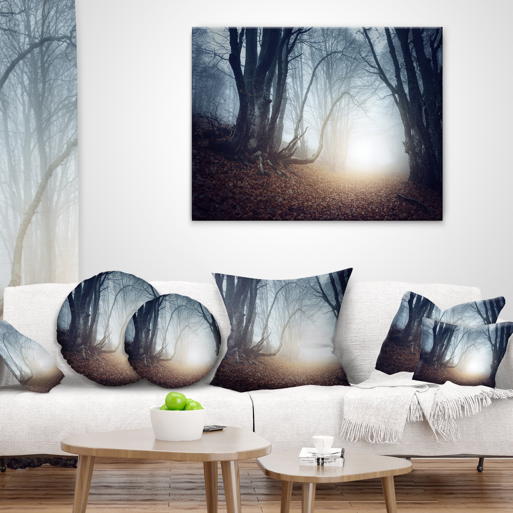 Designart Magical Trees in Mysterious Forest - Modern Forest Throw Pillow - 12x20
