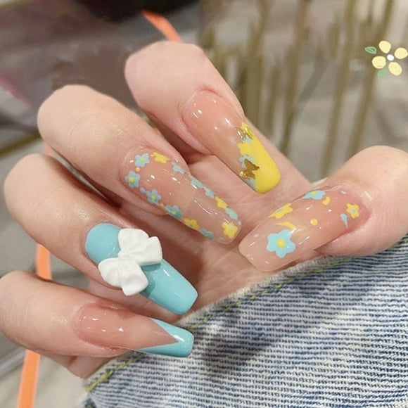 Matte Long Coffin Press On Nails, Flower False Nails For Women And Girls, Safe Materials Used In Their Creation Ensuring They Are Non-Toxic And Comfortable To Wear