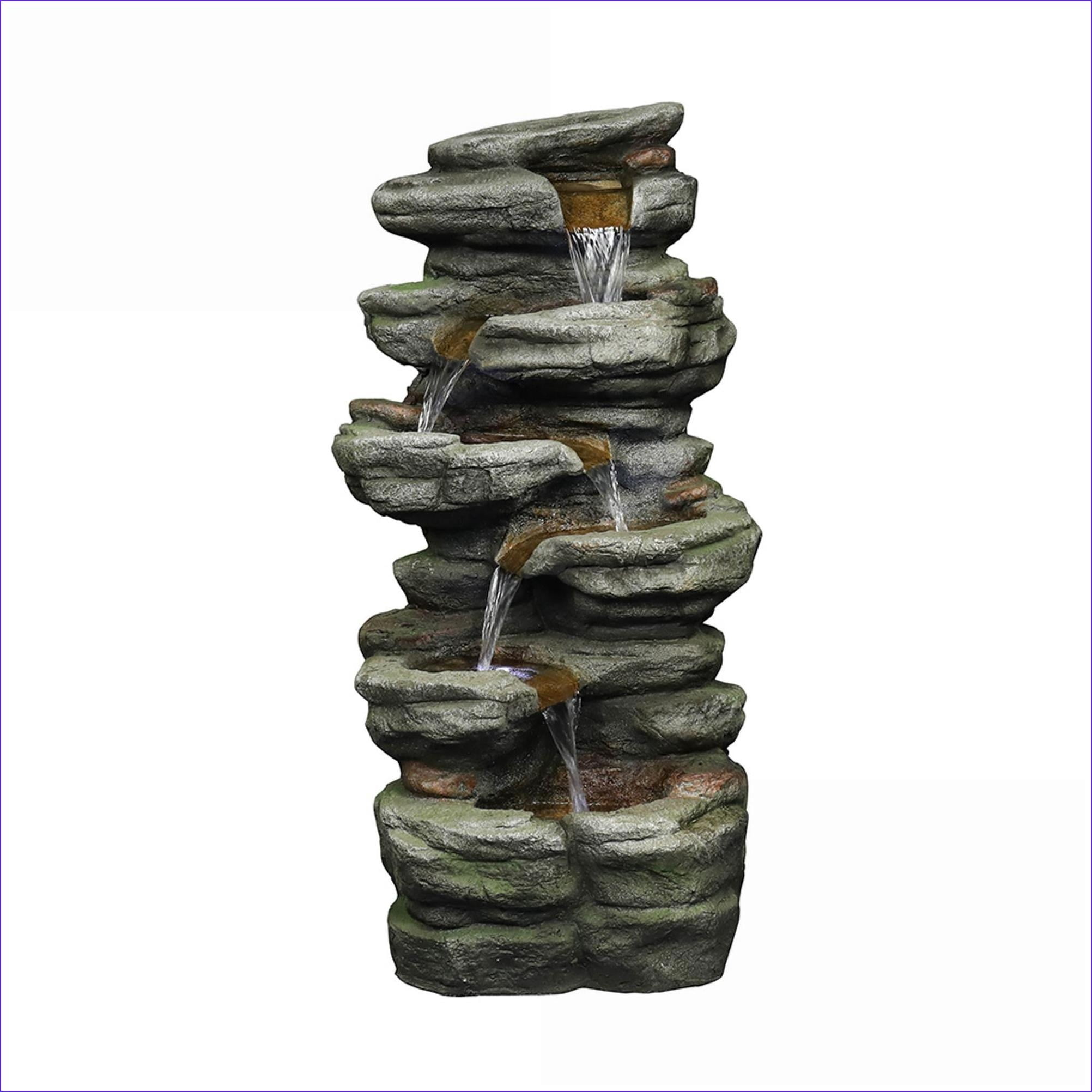 Tammesy Outdoor 6-Tier Water Fountain with LED Lights - Waterfall Fountain