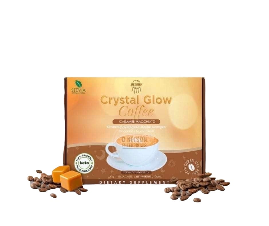 Crystal Glow Coffee CARAMEL MACCHIATO 50,000mg Hydrolyzed Marine Collagen Mix, 10 Sachets