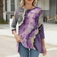 thumbnail image 2 of CYMMPU Tunic Tops 3/4 Sleeve Summer Trendy Shirts Blouses for Women Dressy Casual Round Neck Spring Tops Floral Pattern Loose Fit Flare Hem Hide Belly Tops to Wear with Leggings T-Shirts Purple L, 2 of 6