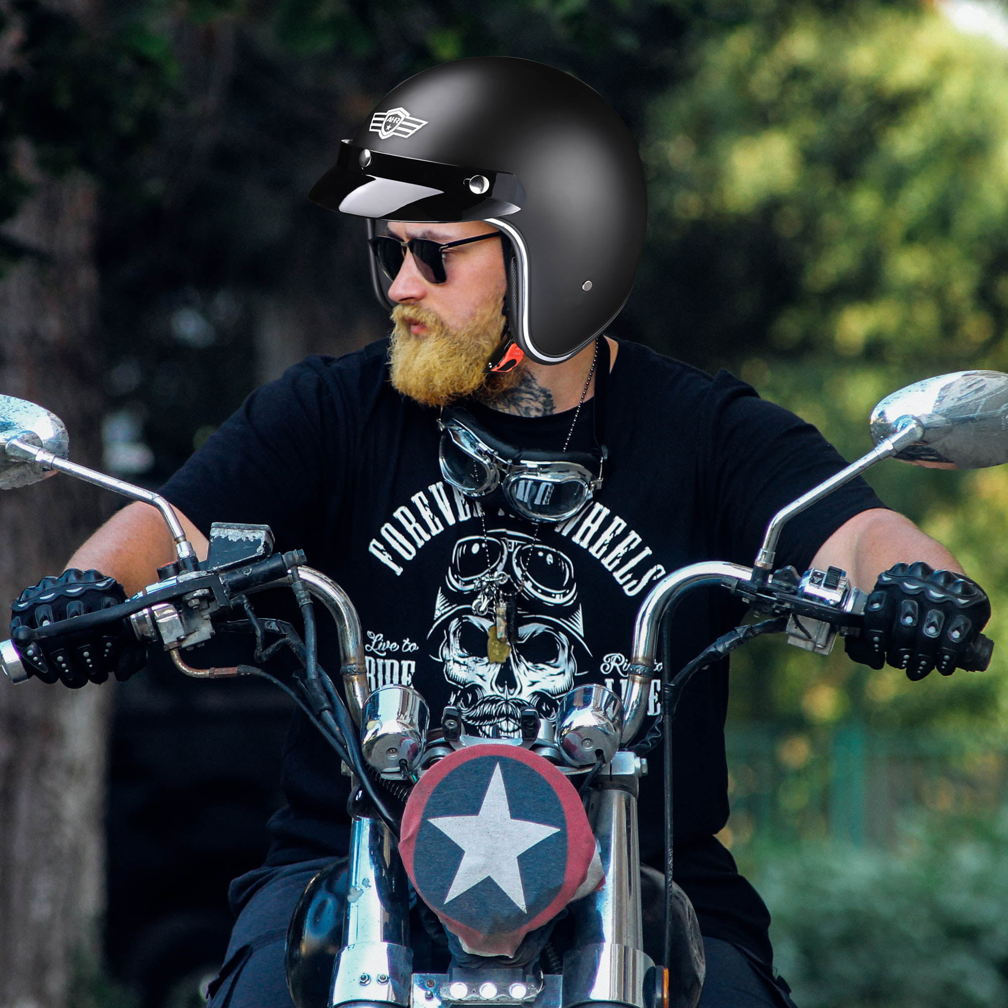 Patriotic Flag Style, L AHR RUN-O5 3/4 Open Face Motorcycle Helmet with Visor Retro Vintage Moped Bobber Scooter Cruiser Helmet for Men Women DOT 