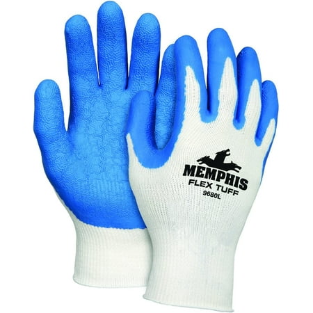 Glove 9680, XLarge Tuff, 10 Gauge Cotton/Polyester Shell, Blue Latex Palm & Fingertips (Set of 12/EA)
