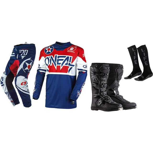 Oneal Element Warhawk Blue Jersey Pant Boots Sock Combo