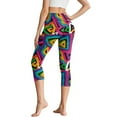 thumbnail image 2 of SCRAWLGOD Stretch Yoga Capris for Women with Pockets Active Lightweight High Waisted Leggings Non See Through Casual Tummy Control Crop Leggings, Colorful Abstract Geometry Print, XXL, 2 of 7