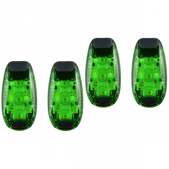 HIBIBUD 4 Pcs 3 LED Safety Light Multifunctional Clip On Strobe Running Lights for Night Runners Bikes Walking (Green)
