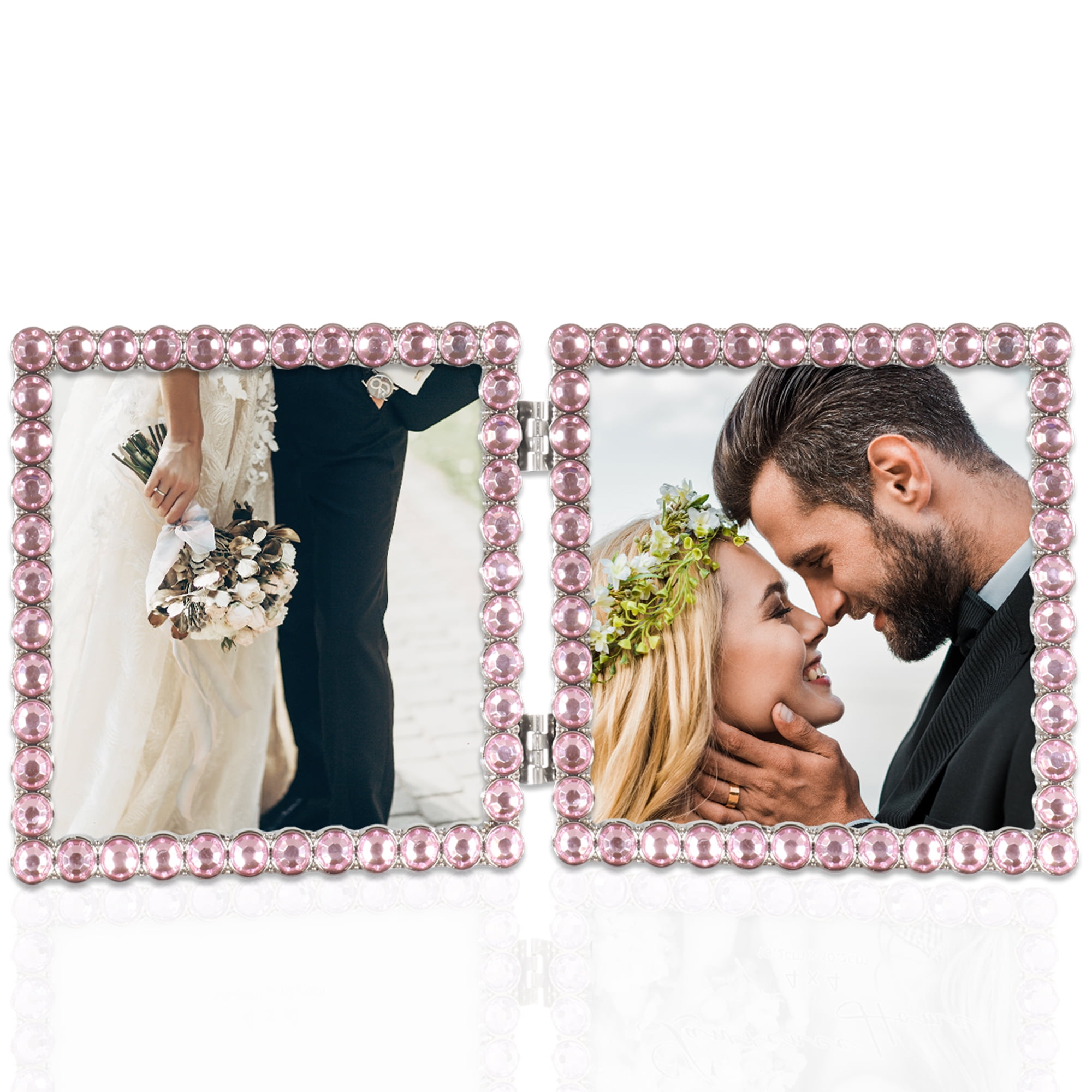 4x4 Silver Metal Sparkle Double Frame - Soft Pink