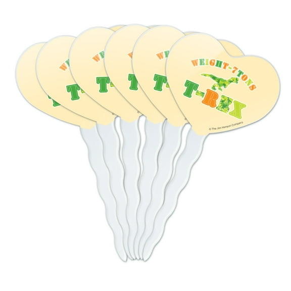 Dinosaur Train T-Rex Weight 7 Tons Heart Love Cupcake Picks Toppers Decoration Set of 6