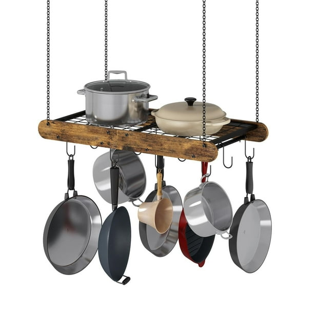 Organizador de Sartenes y Ollas de Pared para Cocina, Estante Organizador de Utensilios, Platos para Hogar, Restaurante, Estante de Ollas y Sartenes con 12 Ganchos Industrial Retro, 67 x 33cm