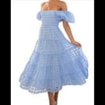 thumbnail image 3 of Vestidos Largos de Mujer con Escote Cuadrado, Corta Abullonada y Fruncido, Corte A, con y Fruncido. Azul S, 3 of 10