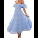 thumbnail image 3 of Vestidos Largos de Mujer con Escote Cuadrado, Corta Abullonada y Fruncido, Corte A, con y Fruncido. Azul S, 3 of 10