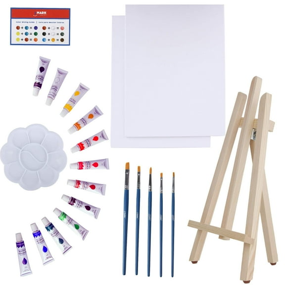 J MARK Painting Kit Includes Acrylic Paint Set, 8 x 10 in. Canvases, Brushes, Palette and More