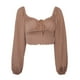 thumbnail image 1 of Camiseta plisada con cordón para mujer, manga larga abullonada, cuello en V delantero, recortada Adepaton BST2000113-3, 1 of 5