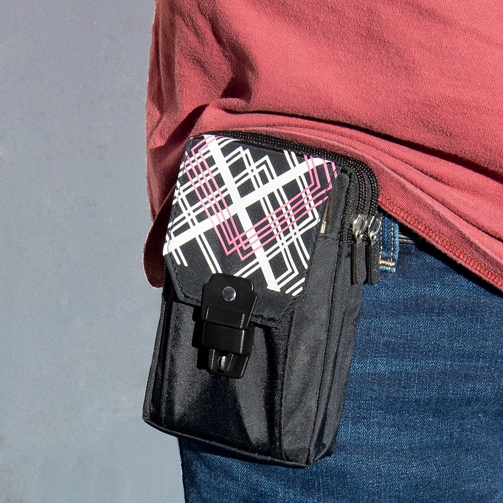 Travel Friendly Nylon Zippered Pouch with Clip for Phones, Money, and Cameras