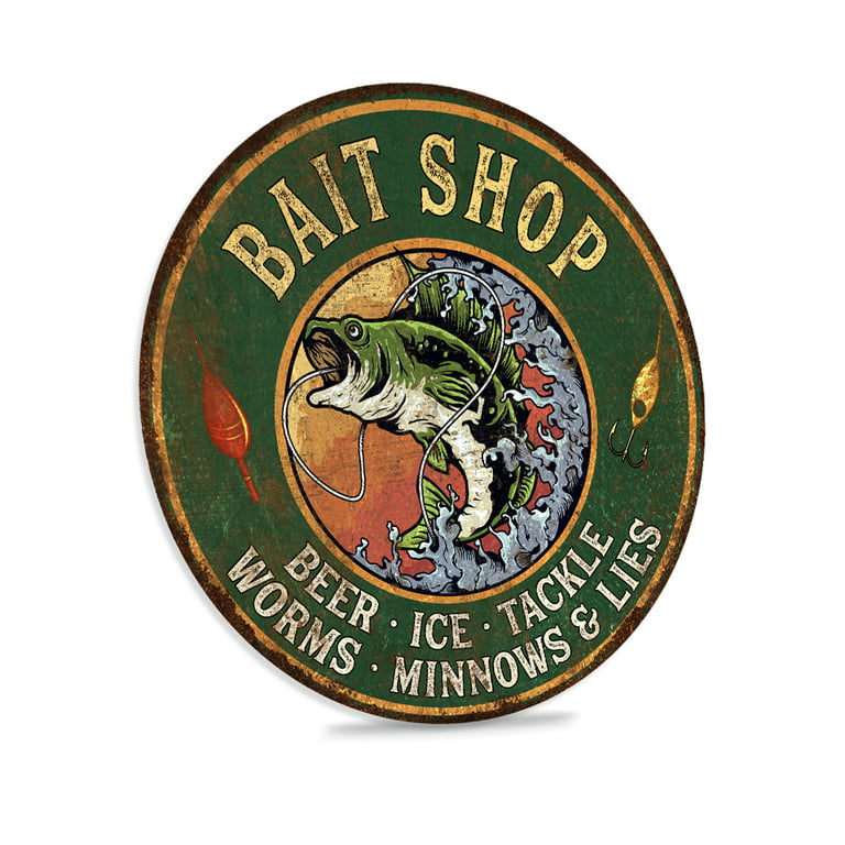 Bait Shop Sign Mancave Fishing Sign Vintage Looking Decorative Sign Gifts  18 Round 100182001002
