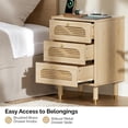 thumbnail image 3 of UHOMEPRO Nightstand with Power Outlet, Modern 3 Drawer Nightstand, Oak Nightstand with Gold Handle, Wooden Bedside Storage Cabinet Unit for Bedroom/Small Space, 3 of 9