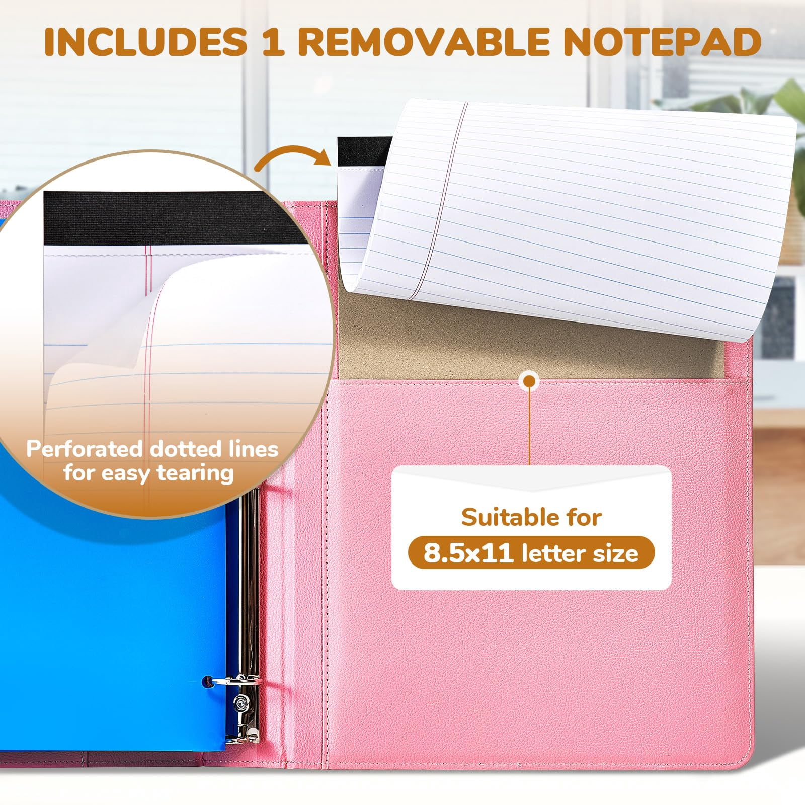 3 Ring Binder Clipboard With Storage 12.4"x10.2"magnetic Folder 5 Expandable Folders Refillable Lined Notepad (11" X 8.5") Ideal For School Office Nursing(pink)
