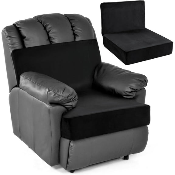 Foam Recliner Chair Cushions for Elderly, 4" Thick Chair Pads with Back Support for Office Chair, Non-Slip Supportive Seat Cushion with Lumbar Pillow (Black, 13" Backrest)