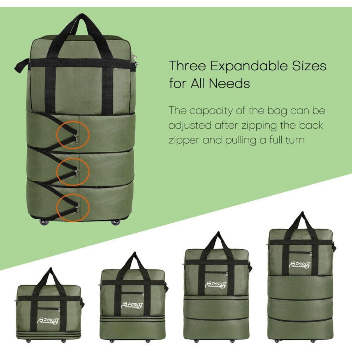 LUVCMFT Expandable Duffle Bag, Foldable Luggage, 30'' Rolling Duffle Bag with Universal Wheels, Large Capacity for Women Men, Waterproof Lightweight Traveling Oxford Suitcase, Camo