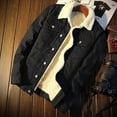 thumbnail image 2 of Fgnfyis Winter Jackets for Men Lined Denim Jacket Trucker Jean Jacket Winter Cowboy Coat Shearling Laminated Padded Coats for Men Black XL, 2 of 5