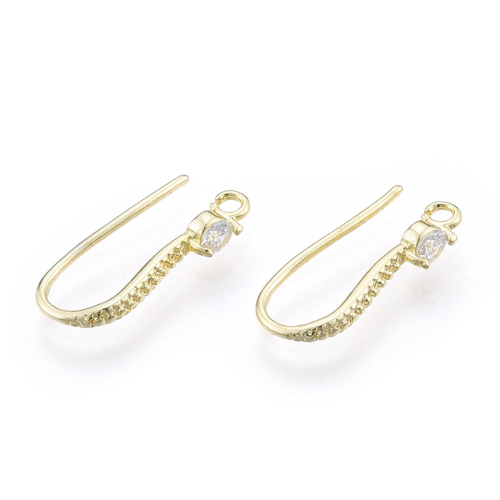 Brass Earring Hooks with Rhinestone Nickel Free Real 14K golden Plated 19 Gauge(0.9mm) 19mm
