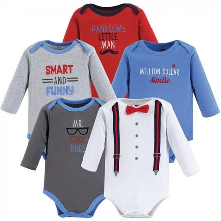 UPC: 0660168536058 | Hudson Baby Infant Boy Cotton Long-Sleeve Bodysuits 5pk  Mr Cool Dude  0-3 Months