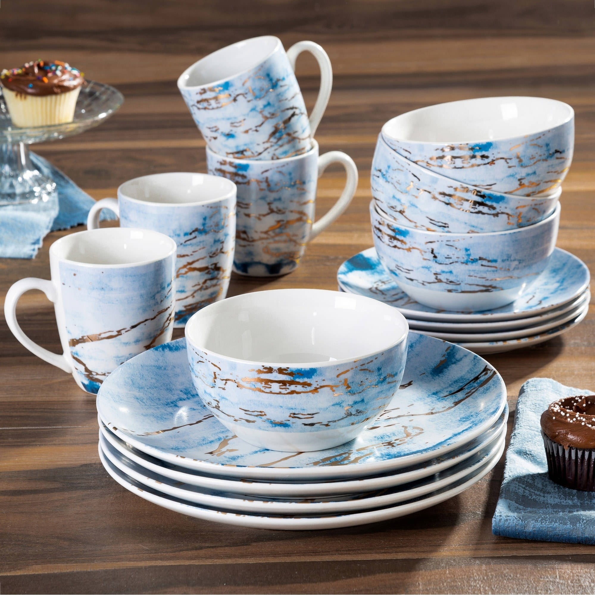 MARBLE BLUE GD 16PC DINNERWARE  SET  Walmart com Walmart com