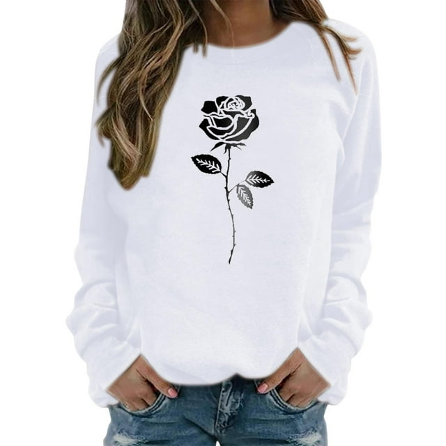 HNMKIU Chandail en Molleton Col Rond Femme Imprimé Col Rond Ajusté Chandail Décontracté Manches Longues Chemises d'Entraînement Blouse Ample