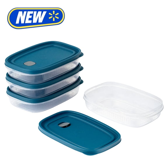 Mainstays Reusable Food Storage Container, Medium Rectangle, Plastic, 4-Pack, 4 Containers with Lids, 5.2 Cups, Ideal for Meal Planning
