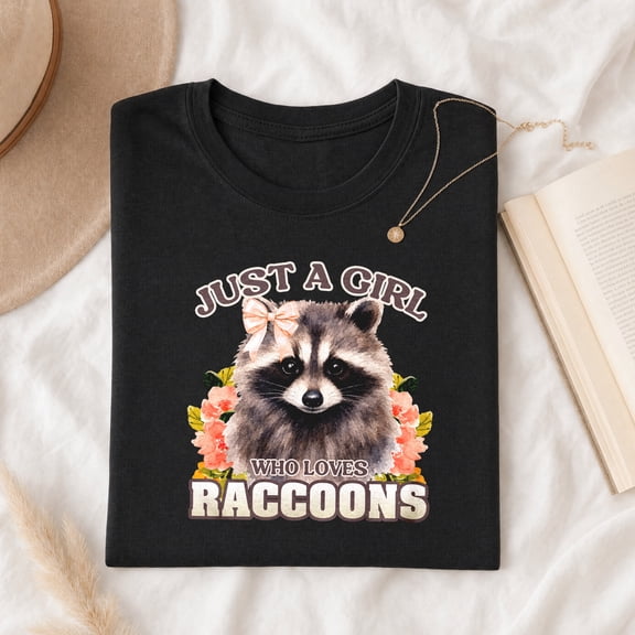 Jollimate Just a Girl Who Loves Raccoons T-Shirt, Cute Floral Coquette Bow Graphic Tee, Women's Shirt