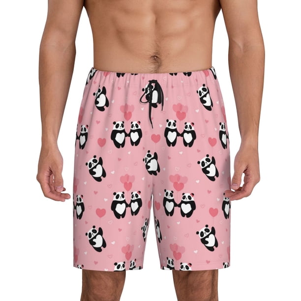 Balery Valentine'S Day Panda Pantalones cortos de pijama de punto de algodón para hombre con cinturilla y bolsillos-4X-Large