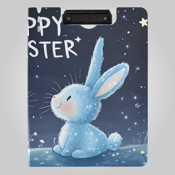 Cartoon Rabbits in Starry Night Easter Foldable Binder Folder Clipboard with Pen Slot Double Clips A4 Size File Storage