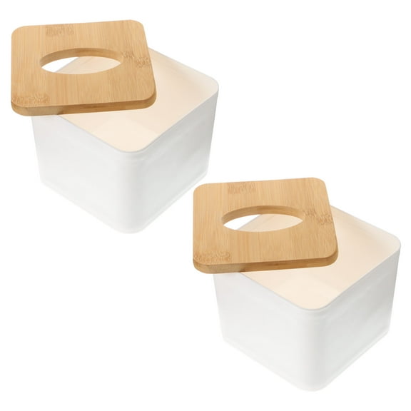 Masteelf 2Pcs Tissues Cube Box White Plastic Wood for Home Office Supply