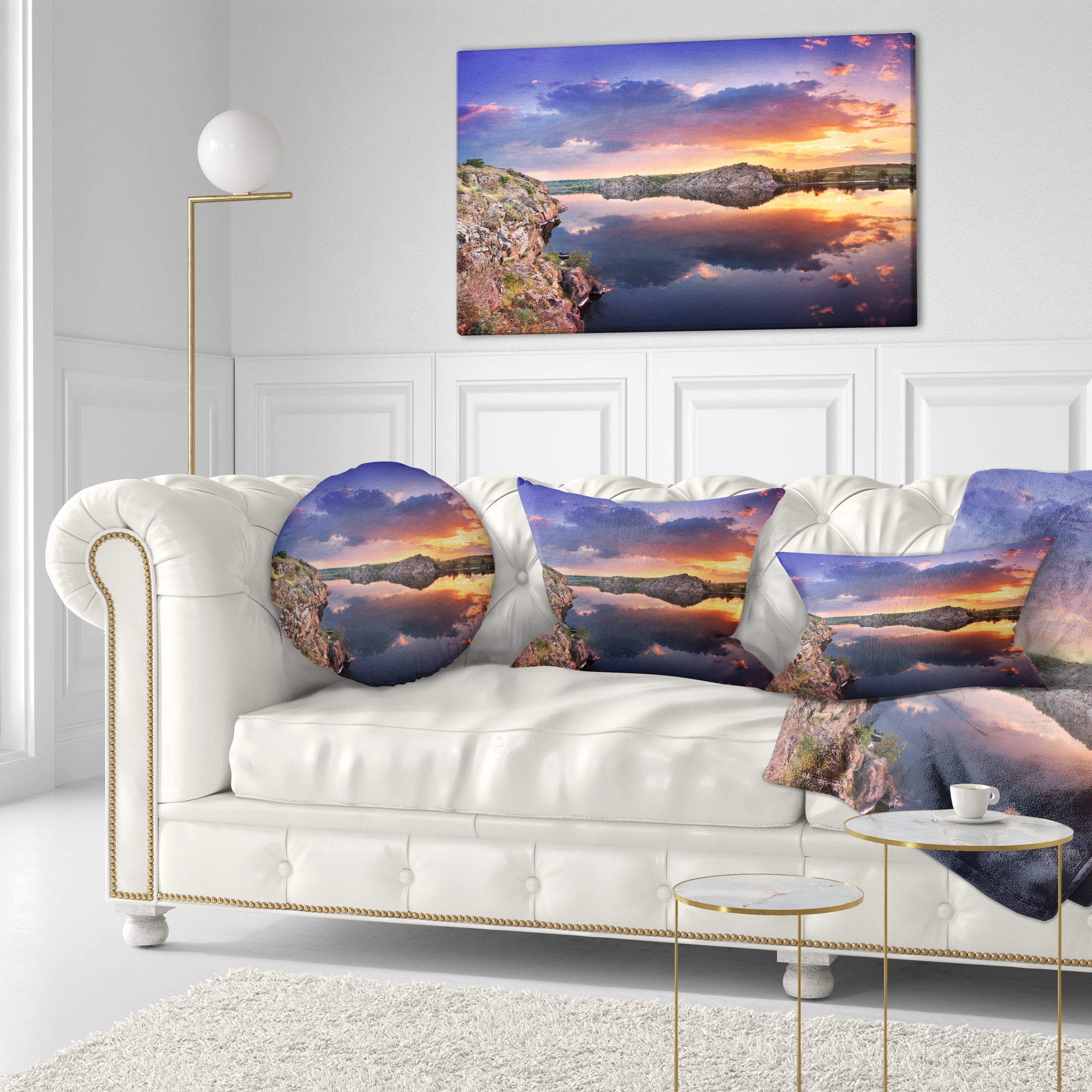 Designart Large Summer Clouds Reflection - Landscape Photography Throw Pillow - 12x20