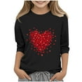 thumbnail image 2 of ATOGUTA Valentine's Day Shirts for Girls Kids Heart Printed Valentine's Festival Outfit 3/4 Sleeve VDAY Tops Size 3T-12, Black, 2 of 5