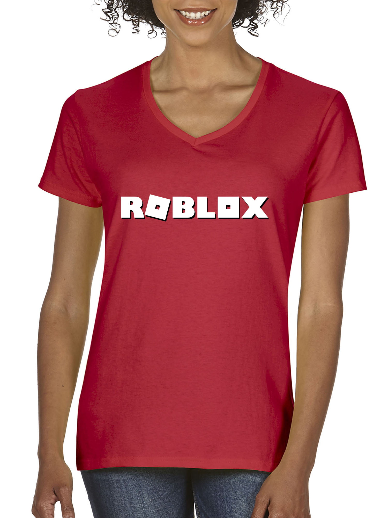 New Way New Way 923 Women S V Neck T Shirt Roblox Logo Game Accent Xs Red Walmart Com Walmart Com - black jeans tied plaid flannel white v roblox