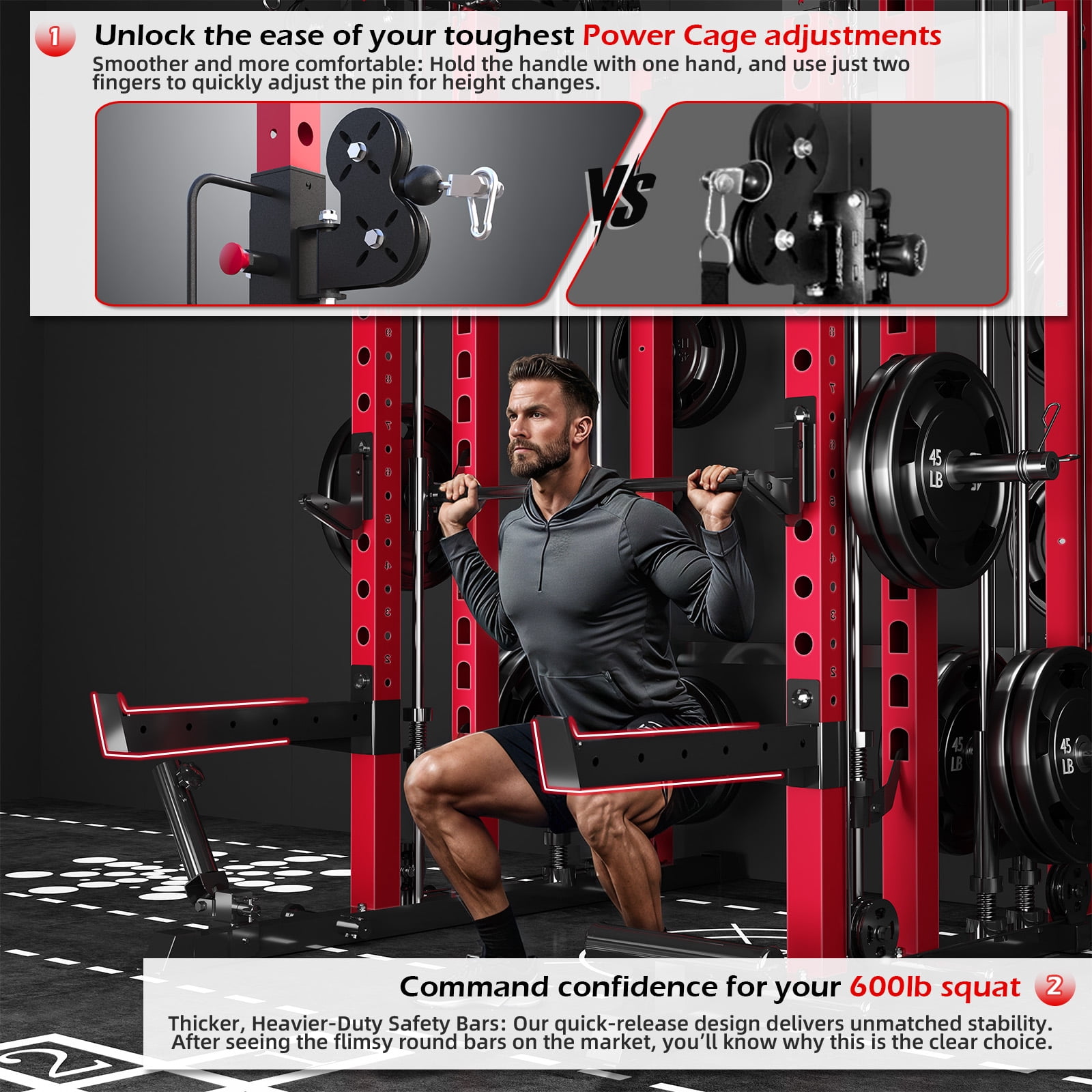 YODOLLA Smith Machine Power Rack Cage, 2000LB All-in-One Squat Rack with Dual Cable Crossover and LAT Pulldown, Home Gym Strength Training Equipment