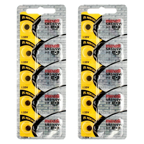 2x 5PK  Maxell Silver Oxide Watch Battery SR516SW Low Drain Replaces 317