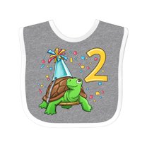 Inktastic 2nd Birthday Cute Turtle in Party Hat with Confetti Boys or Girls Baby Bib