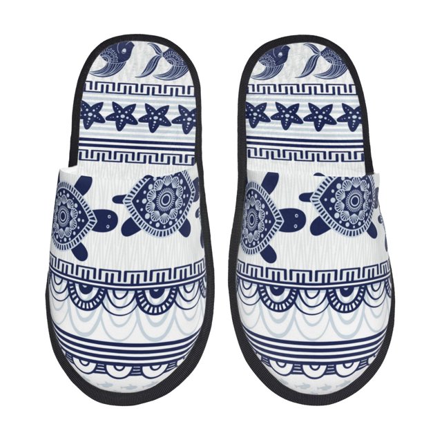 Balery Sea Underwater Turtles Pantuflas de Casa de Felpa Silenciosas con Diseño Estampado, Zapatillas Cómodas Antideslizantes de Algodón para Interior-Large